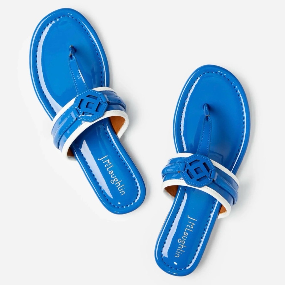 Blue Patent Leather Thong Sandals
